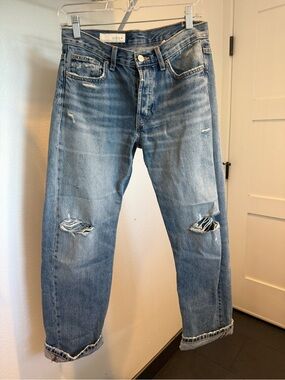 Zara Light Blue Ripped Boyfriend Jeans